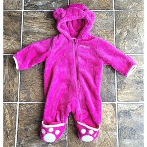 Columbia Infant Tiny Bear Fleece Bunting Hooded One Piece Pink Ears 0-3 Months